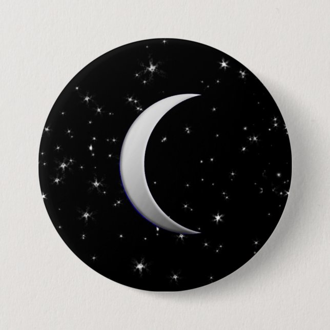 Silver crescent moons - starry background pinback button (Front)