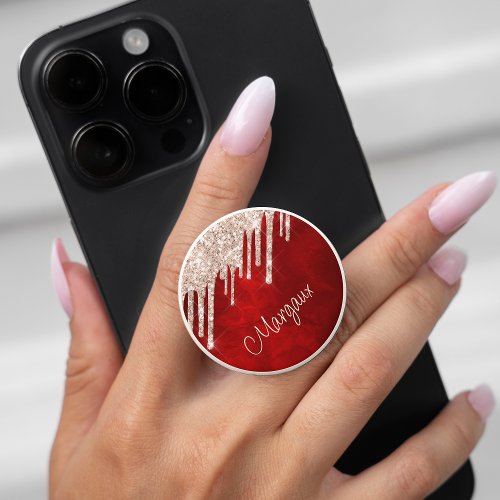 Silver Crimson Glitter Drips on Maroon PopSocket