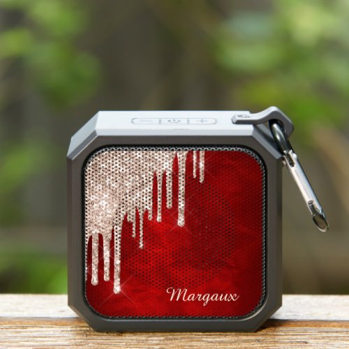 Silver Crimson Glitter Drips on Maroon Red Bluetooth Speaker