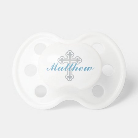 Silver Cross Baby Boy Baptism Blue Name Pacifier