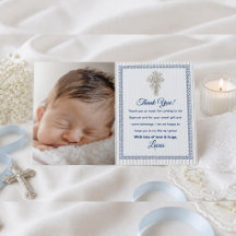 Silver Cross Baptism with Blue Striped Lace
