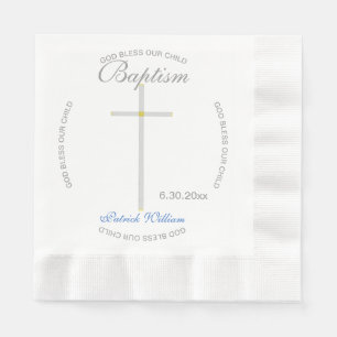 Silver Cross Boy Baptism Blue Napkins