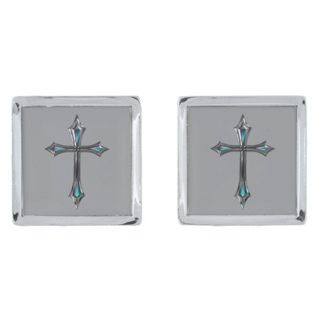 Silver Cross Christian Faith Silver Cufflinks (Front)