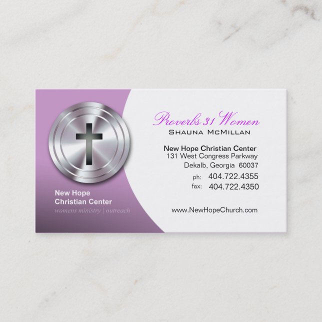 Silver Cross Christian Symbol Minister/Pastor Business Card (Front)