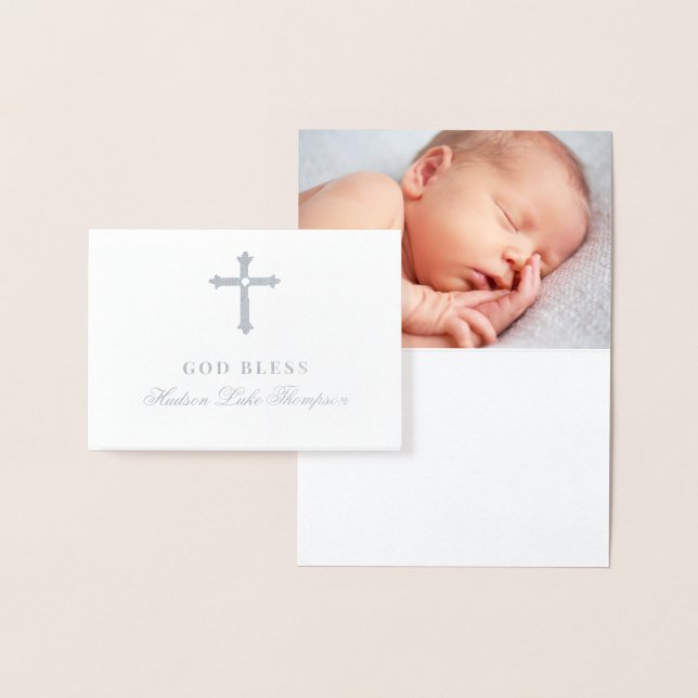 Silver Cross God Bless Baby Boy Baptism Foil Card (Display)