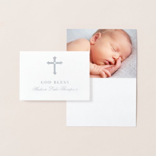 Silver Cross God Bless Baby Religious Baptism Foil Card