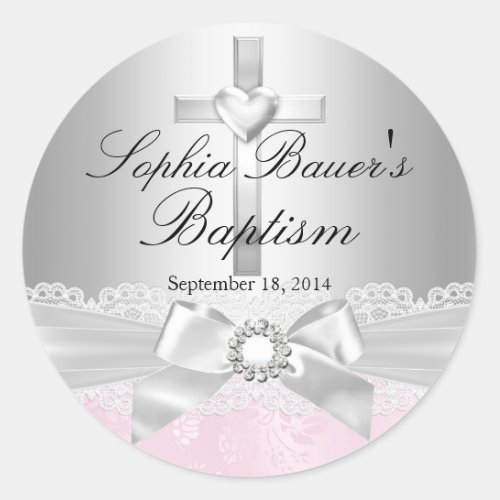 Silver Cross  Lace Bow Baptism Sticker