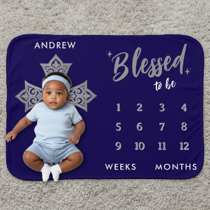Silver Cross Milestone Christian Blessed Blue Baby Blanket