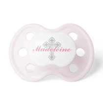 Silver Cross | Pink Monogram Baby Girl Baptism Pacifier Silver Cross | Pink Monogram Baby Girl Baptism Pacifier