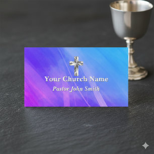 Silver Cross Purple Pink Church  Business Card