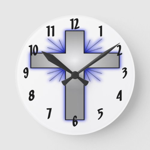 Silver Cross Round Clock