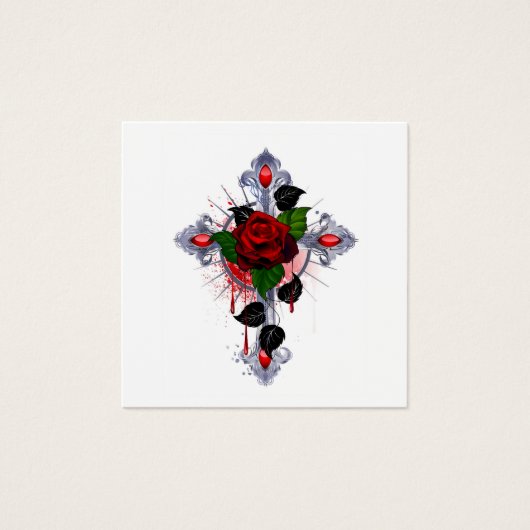 Silver Cross with a Red Rose (Front)