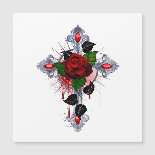 Silver Cross with a Red Rose (Front)