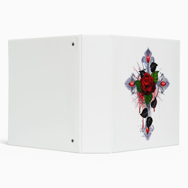 Silver Cross with a Red Rose 3 Ring Binder (Background)