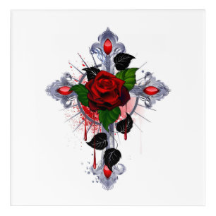 Silver Cross with a Red Rose Acrylic Print