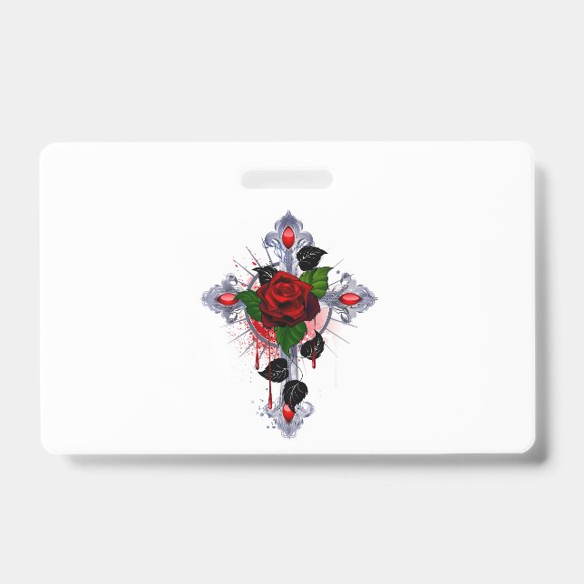 Silver Cross with a Red Rose Badge (Front)