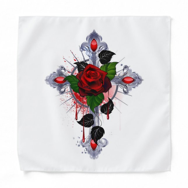Silver Cross with a Red Rose Bandana (Front)