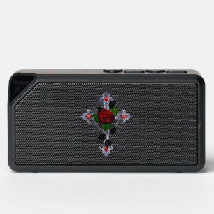Silver Cross with a Red Rose Bluetooth Speaker