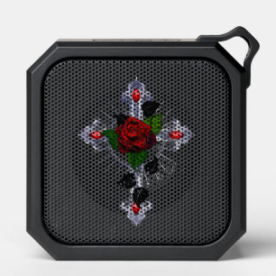 Silver Cross with a Red Rose Bluetooth Speaker