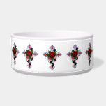Silver Cross with a Red Rose Bowl<br><div class="desc">Silver cross with a red rose and black leaves on a white background.</div>