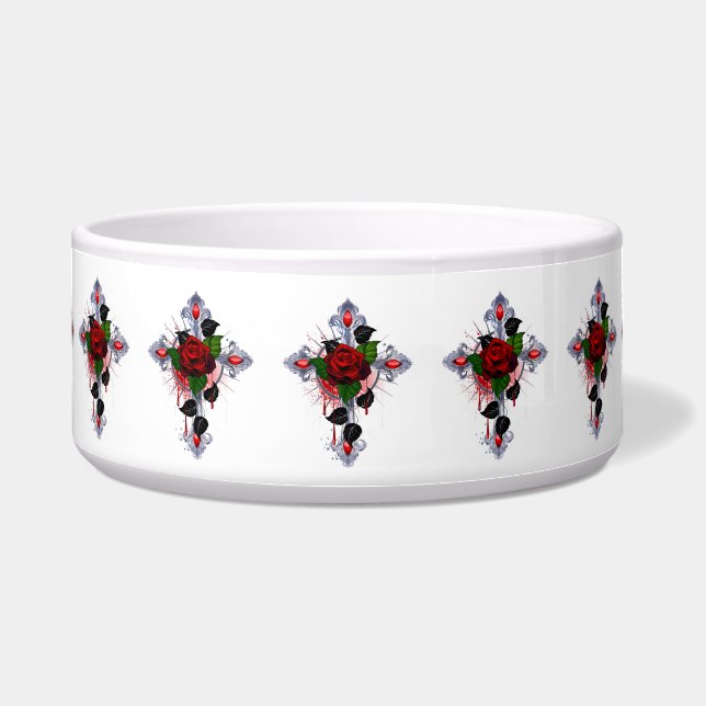 Silver Cross with a Red Rose Bowl (Front)