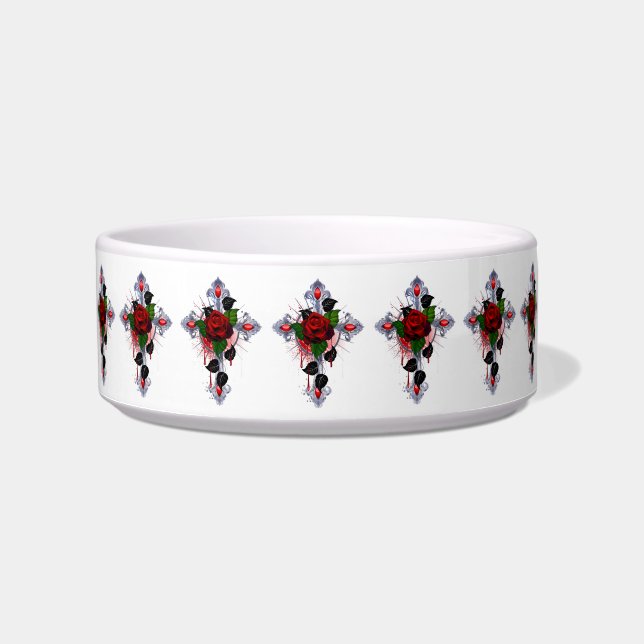 Silver Cross with a Red Rose Bowl (Front)