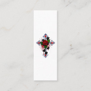 Silver Cross with a Red Rose Calling Card