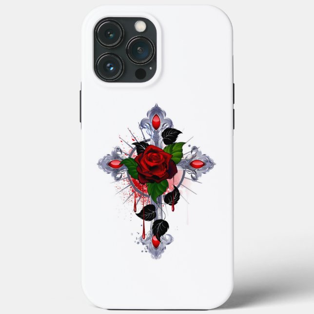 Silver Cross with a Red Rose Case-Mate iPhone Case (Back)