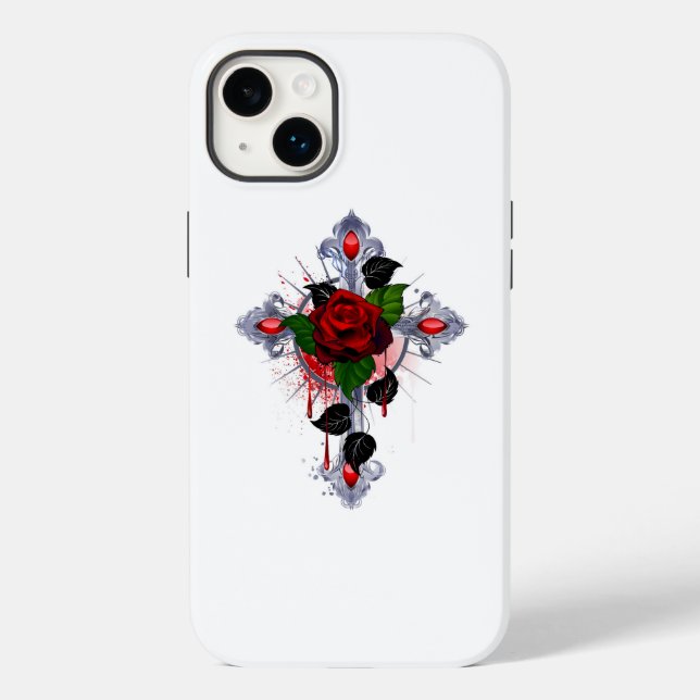 Silver Cross with a Red Rose Case-Mate iPhone Case (Back)
