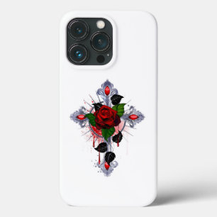 Silver Cross with a Red Rose iPhone 13 Pro Case