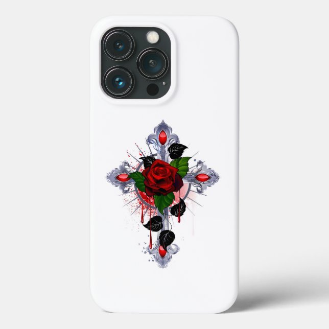 Silver Cross with a Red Rose Case-Mate iPhone Case (Back)