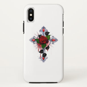 Silver Cross with a Red Rose iPhone XS Case