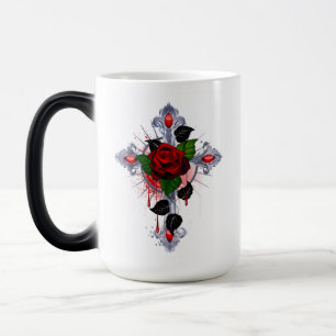 Silver Cross with a Red Rose Color Morph Mug