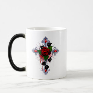 Silver Cross with a Red Rose Color Morph Mug