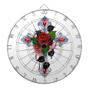Silver Cross with a Red Rose Dart Board