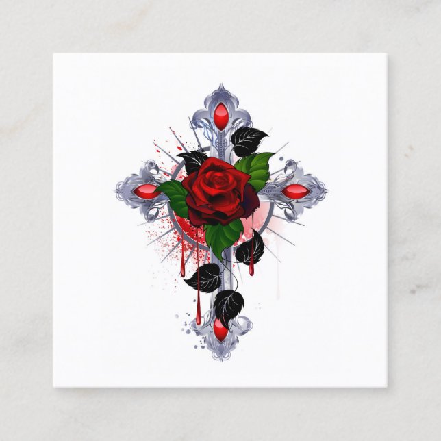 Silver Cross with a Red Rose Discount Card (Front)