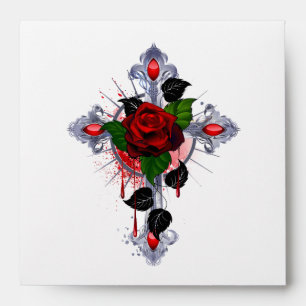 Silver Cross with a Red Rose Envelope
