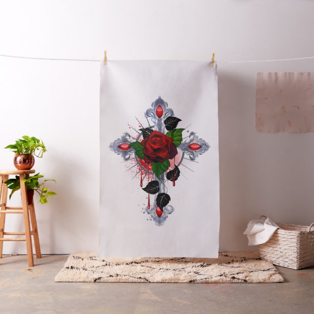Silver Cross with a Red Rose Fabric (In Situ)