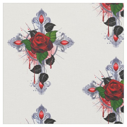 Silver Cross with a Red Rose Fabric
