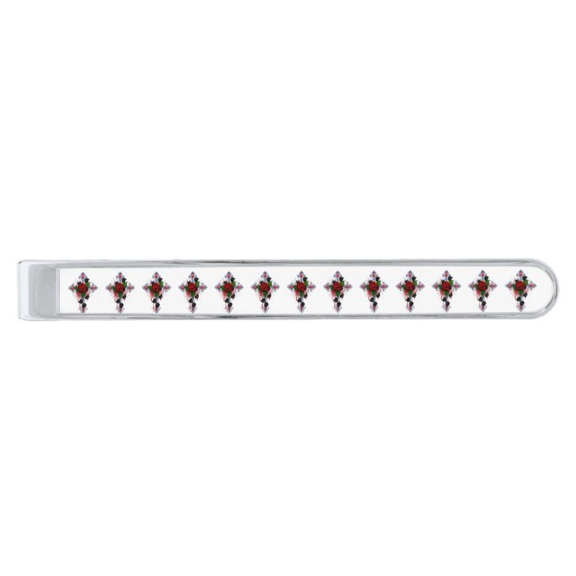 Silver Cross with a Red Rose Finish Tie Bar (Front)
