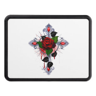Silver Cross with a Red Rose Hitch Cover