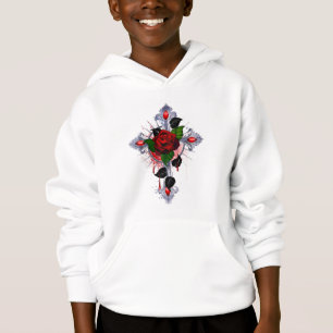 Silver Cross with a Red Rose Hoodie