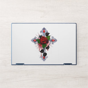 Silver Cross with a Red Rose HP Laptop Skin