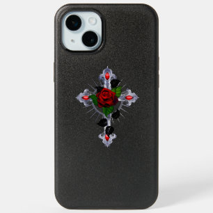 Silver Cross with a Red Rose iPhone 15 Plus Case