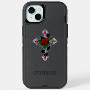 Silver Cross with a Red Rose iPhone 15 Plus Case