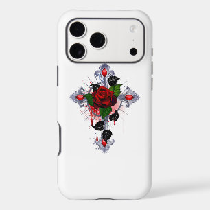 Silver Cross with a Red Rose iPhone 17 Pro Max Case