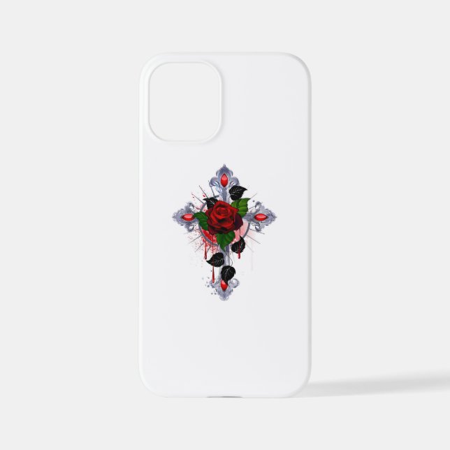 Silver Cross with a Red Rose iPhone Case (Back)