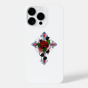 Silver Cross with a Red Rose iPhone 14 Pro Max Case