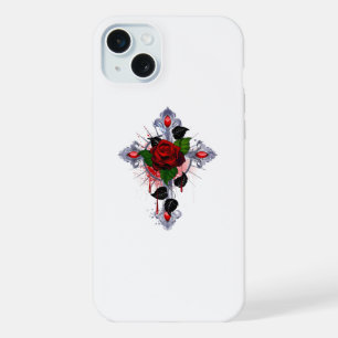Silver Cross with a Red Rose iPhone 15 Plus Case
