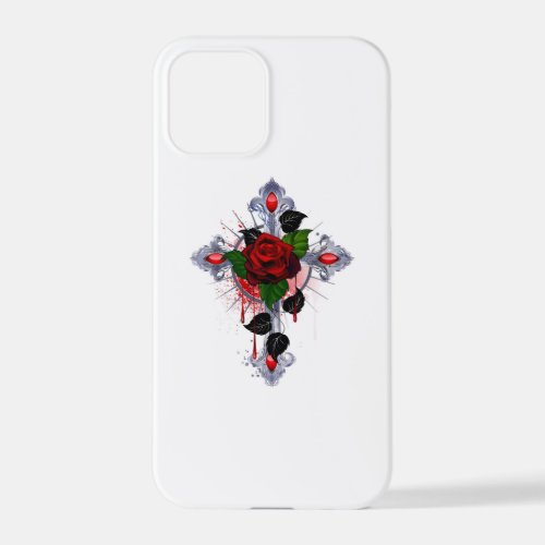 Silver Cross with a Red Rose iPhone 12 Pro Case